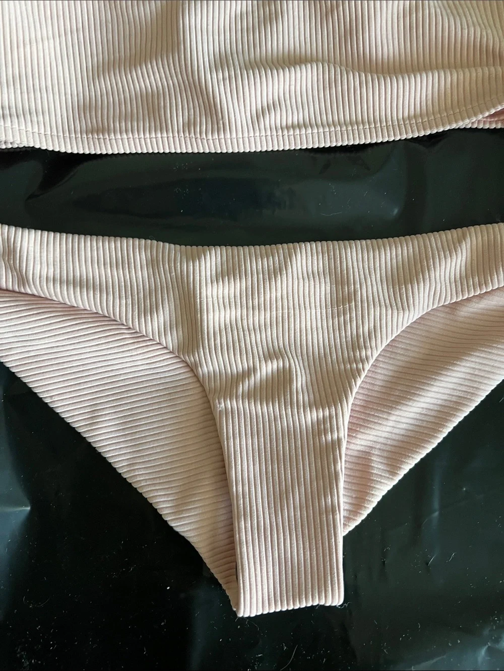 NEW! Frankie's Bikinis Pale Pink Ribbed One-Shoulder tiny Bikini S